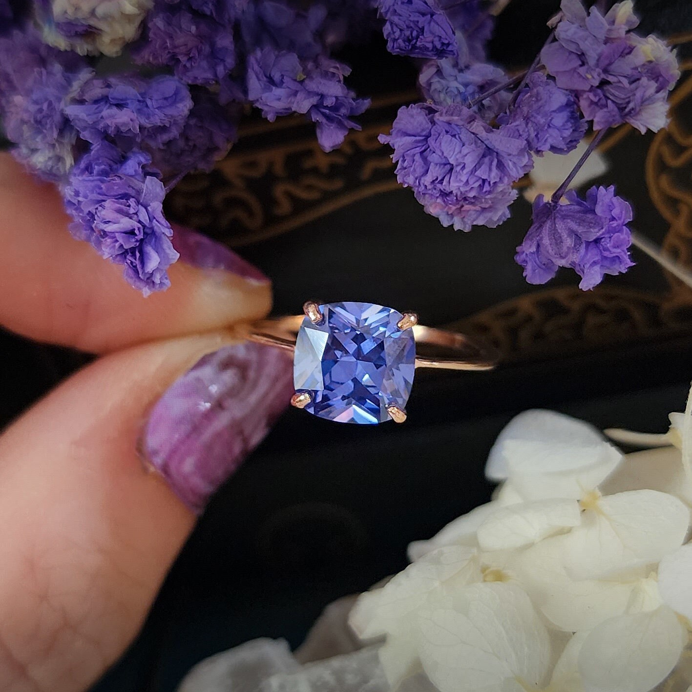 Brilliant cut Tanzanite ring, tanzanite engagement ring, vintage tanzanite ring, 3 CT square tanzanite December birthstone ring, gift forher