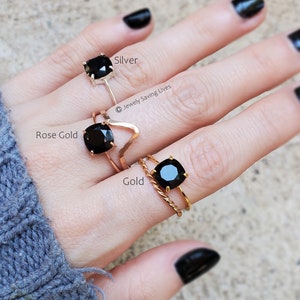 Black Onyx ring, one of a kind genuine black onyx ring, raw onyx ring, solitaire stacking natural onyx ring, square dark black onyx ring image 7