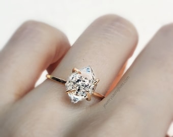 Raw diamond ring, raw herkimer diamond quartz ring, salt and pepper diamond, Herkimer NY quartz ring, salt and pepper herkimer diamond ring