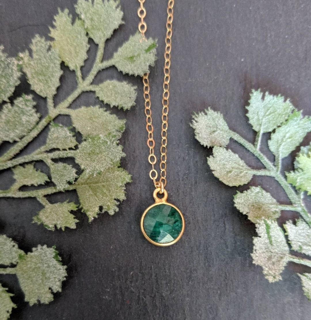 Gold Emerald Necklace, Genuine and Natural Green Emerald Gemstone — free download