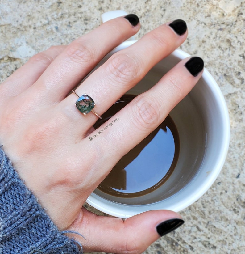 square moss agate ring