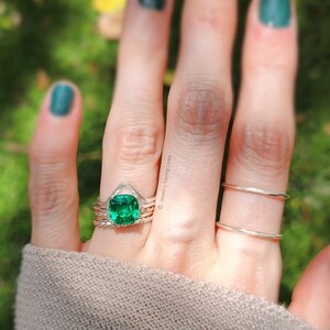 ring, brilliant cut green emerald, square stone, silver, yellow gold, rose gold
