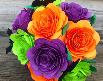Paper roses, paper flowers - Halloween flowers - paper flower bouquet - spooky decor, orange roses - Halloween decorations, Fantasy decor