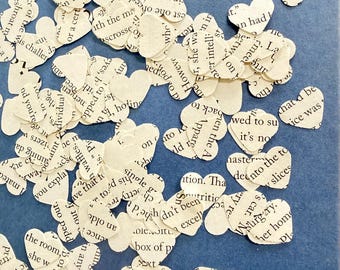 Book page confetti, over 200 paper confetti hearts, next chapter literary wedding, cake table decor, bridal shower bookish decor