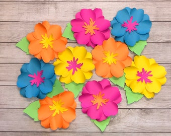 Hibiscus paper flowers, tropical paper flower, moana inspired paper flowers, backdrop flower, party decor, paper flowers