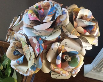 Book page flowers, paper flowers, storybook roses, baby shower, flower girl bouquet, childrens book bouquet