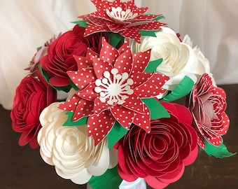 Red and white floral bouquet, paper flowers, paper flower bouquet, poinsettia flowers