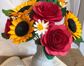 Fall Paper Flower Bouquet: Sunflower & Rose Arrangement