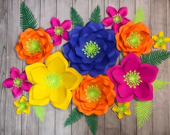 12 piece paper flower set, tropical flowers, Moana inspired backdrop, Aloha birthday party decor