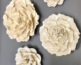 Large Book Paper Flowers / Book Page Roses  / Wall Decor /Wedding Backdrop Flowers /Vintage Inspired Home Decor / Literary Decor / Florals