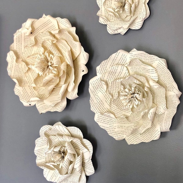 Large Book Paper Flowers / Book Page Roses  / Wall Decor /Wedding Backdrop Flowers /Vintage Inspired Home Decor / Literary Decor / Florals