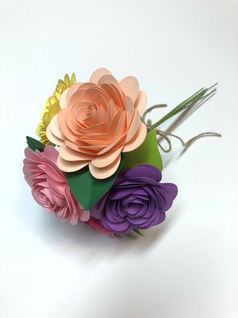 Bouquet cadeau fleurs en papier décoration de chambre d'enfant bouquet de fleurs en papier rosaces multiples image 5