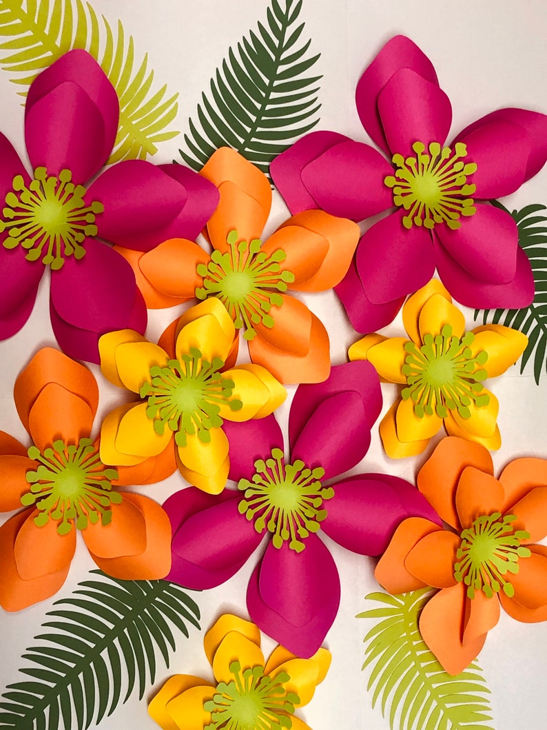 Any Color Paper Flower Set Wall Flowers Tropical Paper Etsy