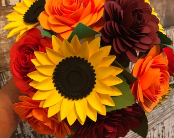 Fall Paper Flower Bouquet, Paper Sunflowers, Paper Roses, Gift Bouquet