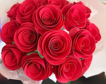 Grand bouquet de fleurs en papier pour la Saint-Valentin, roses en papier rouges, cadeau pour amoureux, fleurs d'anniversaire, cadeau Je t'aime