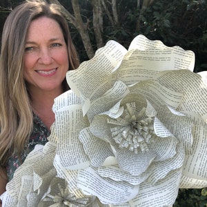 Large Book Page Paper Flowers: Literary Wall Decor, Set of 4