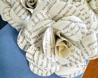 Stemless book page roses, paper book flowers, vintage book page roses, bookish table centerpiece, bookshelf decor, next chapter flowers