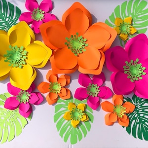 Paper flower tropical set ~ large flower party decor ~ Hawaiian paper flowers