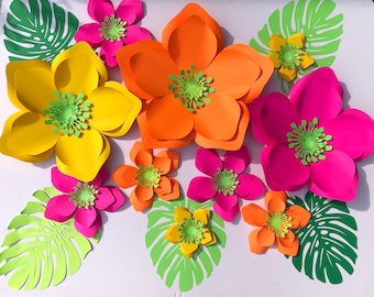 Paper flower tropical set ~ large flower party decor ~ Hawaiian paper flowers