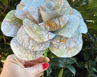 Custom paper map rose, pick your state paper atlas flower