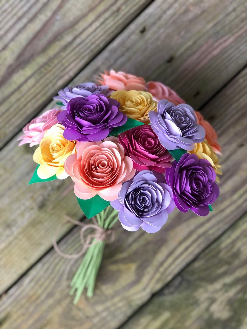 Bouquet cadeau fleurs en papier décoration de chambre d'enfant bouquet de fleurs en papier rosaces multiples image 1