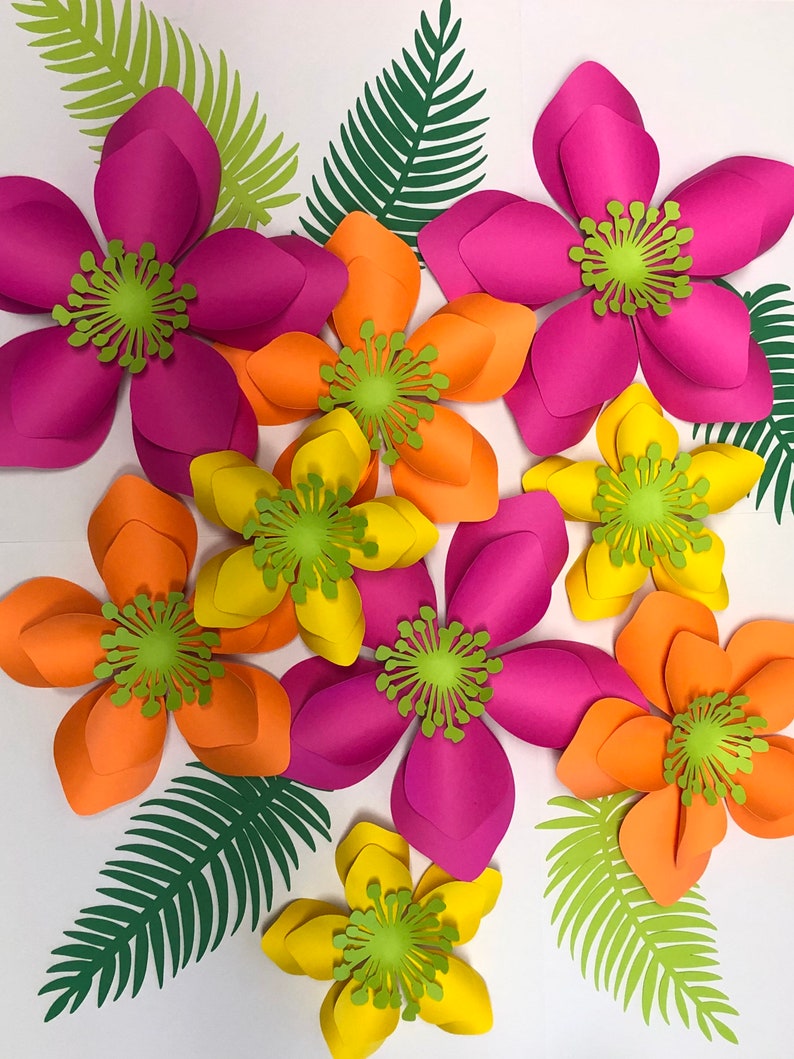 Any Color Paper Flower Set Wall Flowers Tropical Paper Etsy