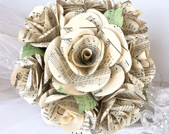 Music Page Rose Wedding Bouquet: Hymnal Paper Flowers