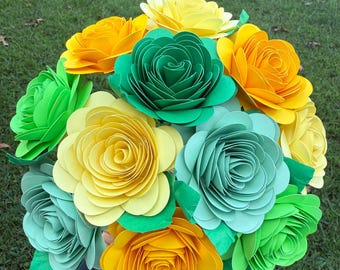 Bouquet de fleurs en papier fait main : rosaces colorées, décoration de chambre d'enfant