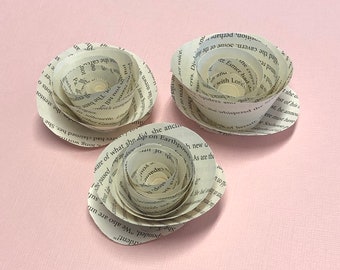 Book Page Roses - Set of Paper Flowers - Centerpiece - Wedding Flowers - Book Theme - Rolled Flowers