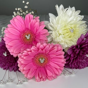 8 Hidden Mickey Rhinestone Disney Wedding Mouse Ears Flower Stick Pins Floral Bride Bouquet Bridesmaid Mother Corsage Groom Boutonniere
