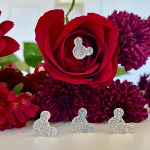 9 Hidden Mickey Translucent Glitter Disney Wedding Mouse Ears Flower Stick Pins Floral Bride Bouquet Bridesmaid Mother Corsage Boutonniere