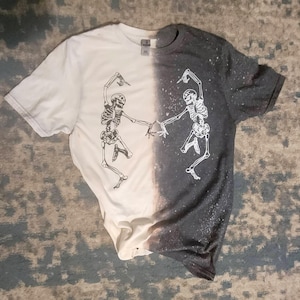 Halloween shirt Dancing skeleton bleached Tshirt Halloween shirt half bleached tee skeletons dancing skeleton tshirt scary tshirt