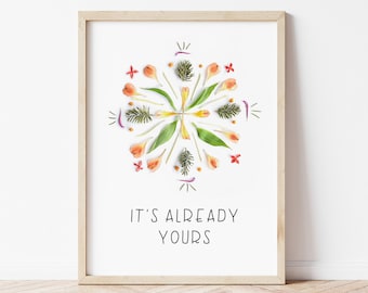 Manifest kunst aan de muur, het is al van jou citaat voor vision board prints mandala afdrukbare muurkunst digitale download home decor manifestatie print