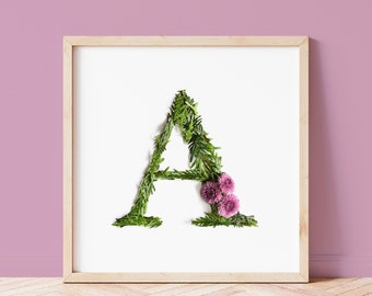 Personalized gifts, Custom initial print, Flower letters for a baby nursery wall art, Custom alphabet art, name print