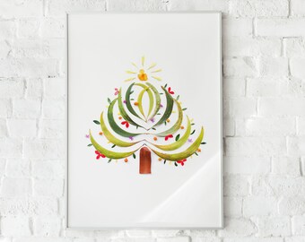 Arte mural de Navidad, decoración navideña, árbol de Navidad, arte mural imprimible, decoración moderna de vacaciones, descarga digital