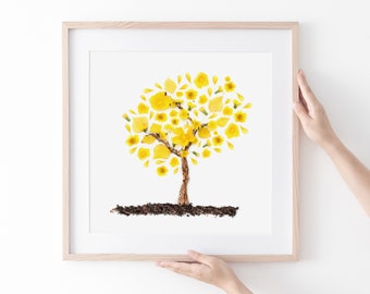 Venezuela art, Araguaney, Yellow leaves tree print, yellow wall art, Acacias tree, Venezuela Gift