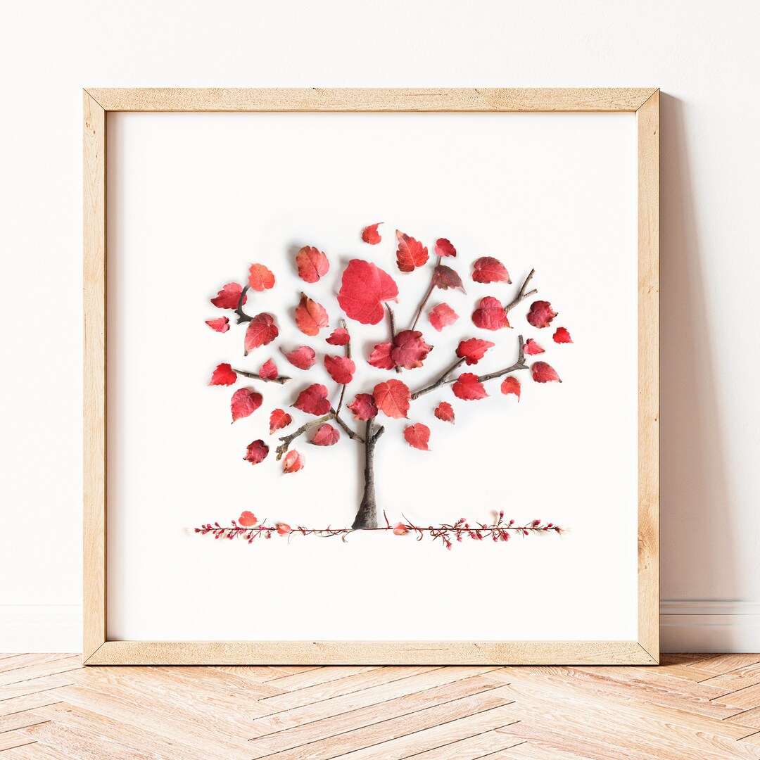 Red Leaves Wall Art, Botanical Print, Tree Print, Red Wall Art, Autumn ...