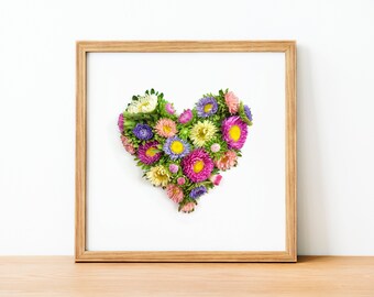 Pink heart print, Spring decor, wedding gift, love wall art, anniversary gift, flower print