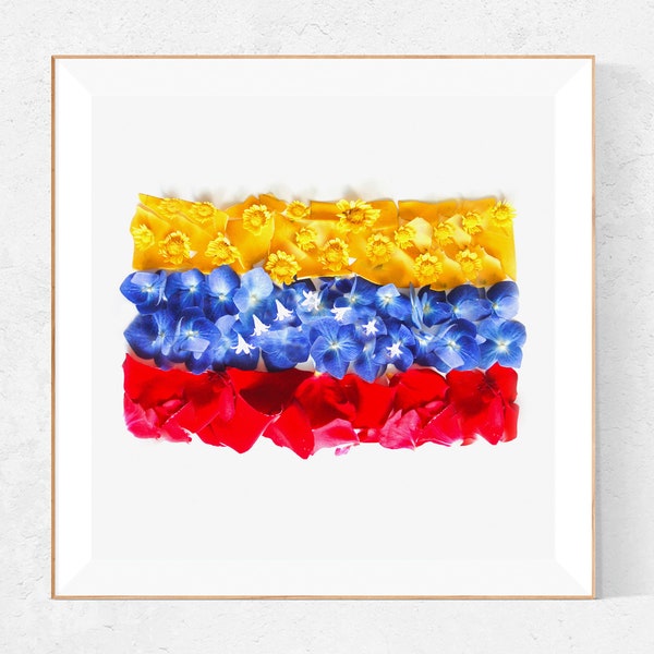 Venezuela wall art, Venezuelan flag made with flowers, Venezuela Poster