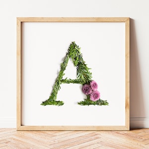 Letras com impressão inicial personalizada, presentes personalizados, letras de flores para um berçário de bebê, arte de parede, arte do alfabeto personalizada, impressão de nome de letras