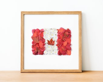 Canada Flag, Canada Poster, made with flowers and maple leaf, Canadian art, Country Flags