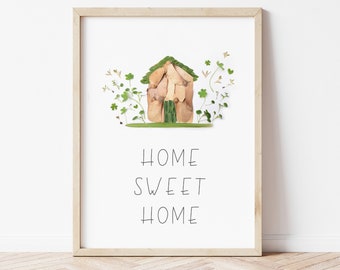 Home sweet home printable, botanical prints, House warming gift, Home decor, Printable wall art, quote wall art, New home gift
