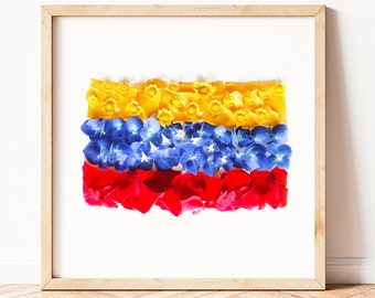 Venezuela wall art, Venezuelan flag made with flowers, Venezuela Poster