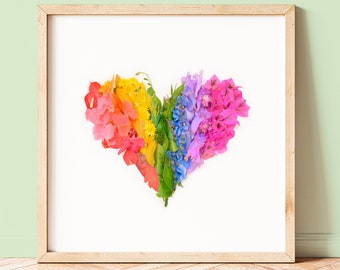 LGBT art, Pride Flag made with rainbow flowers, Rainbow print, love print, rainbow wall art