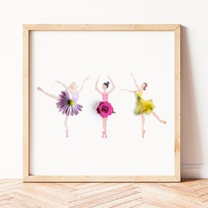 Ballerina print, ballerina art, Flower Ballerinas, Nursery prints girl, Ballet art print, Girl Room Prints, Ballerina wall art image 1