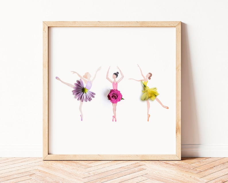 Ballerina print, ballerina art, Flower Ballerinas, Nursery prints girl, Ballet art print, Girl Room Prints, Ballerina wall art image 1