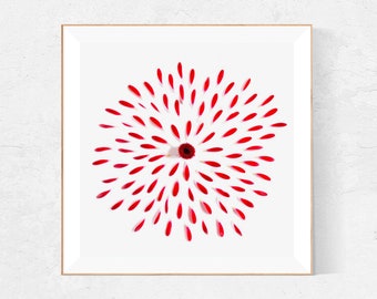 Red wall art, living room wall art, red abstract art, red decor, red wall decor, Flower Daisy Print, home decor