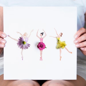 Ballerina print, ballerina art, Flower Ballerinas, Nursery prints girl, Ballet art print, Girl Room Prints, Ballerina wall art image 3