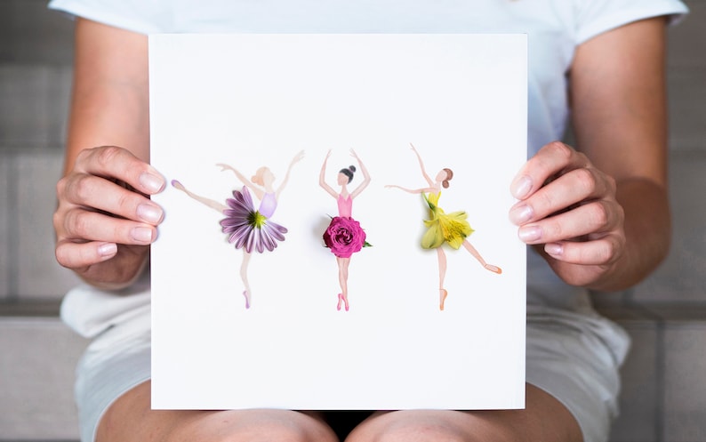 Ballerina print, ballerina art, Flower Ballerinas, Nursery prints girl, Ballet art print, Girl Room Prints, Ballerina wall art image 3