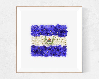 El Salvador Art, Flag of El Salvador, wall art made with flowers and leaves, El Salvador Poster, pupusa